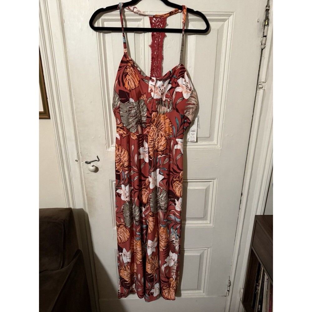 NWT No Boundaries Tropical Floral Wide Leg Jumpsuit XXL 2X Crochet Back